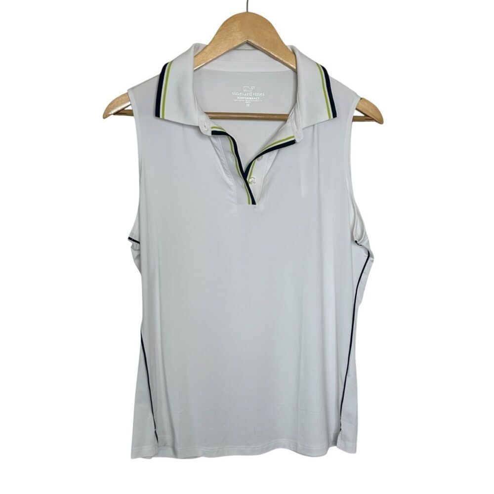 NWT Vineyard Vines White Sleeveless Polo golf Top with Navy & Lime Trim medium
